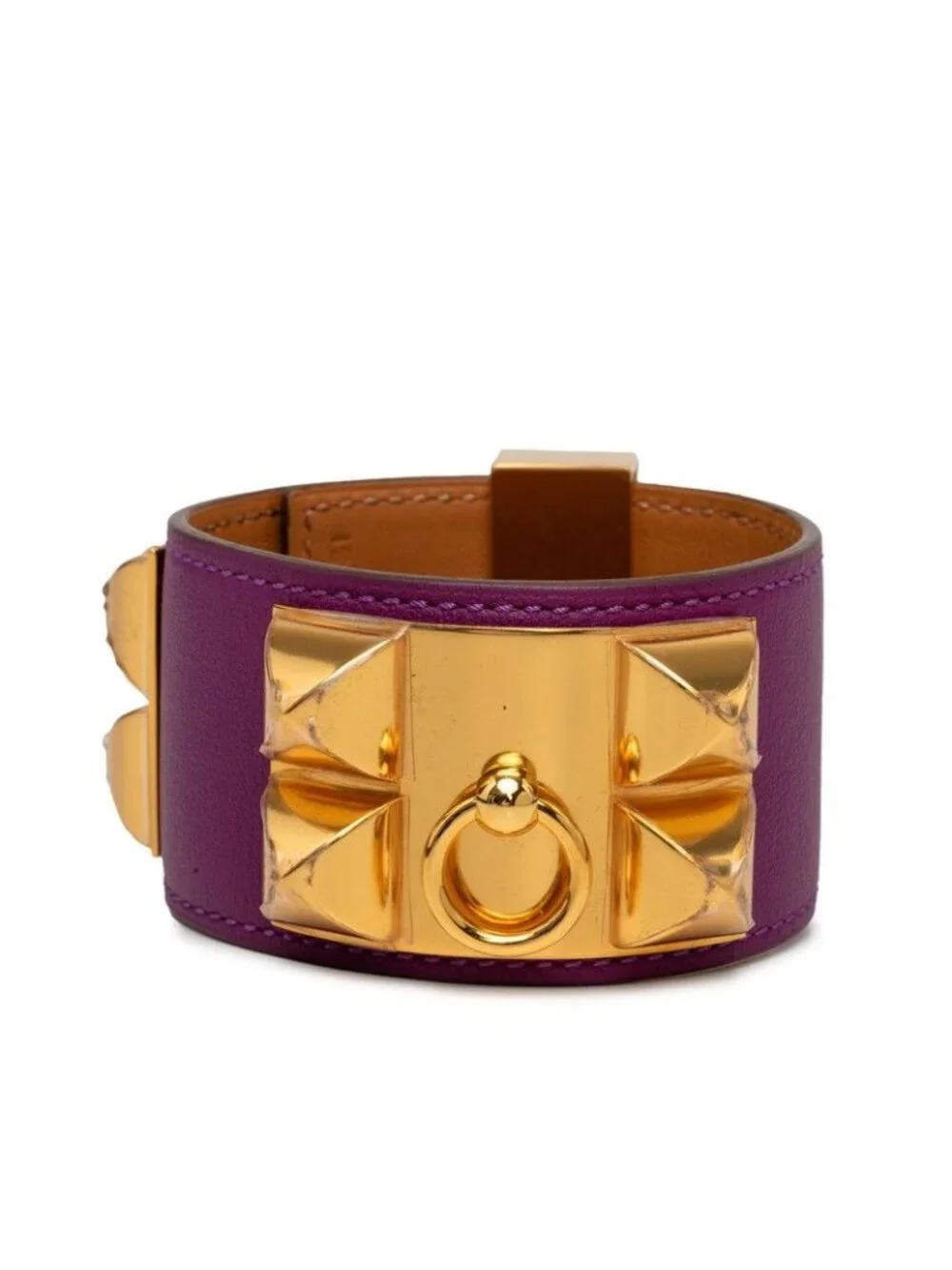 Hermes Collier de Chien Bracelet Purple Gold Leather Plated